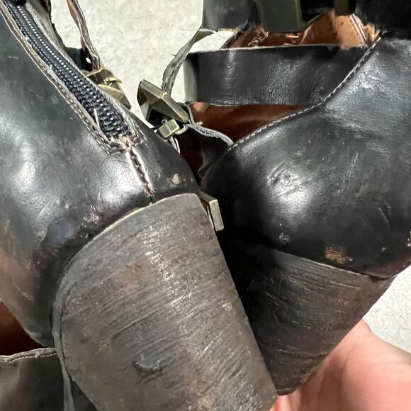 Jeffrey Campbell US 9.5 Everwell Ibiza Brown Leather Cutout Ankle Boots Shoes - Picture 10 of 13